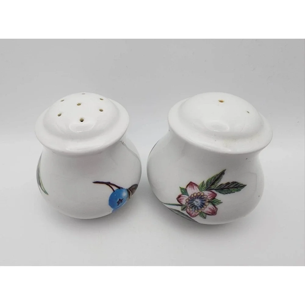 Vintage Ceramic Salt And Pepper‎ Shakers Hand Painted Blueberries Blooms China
